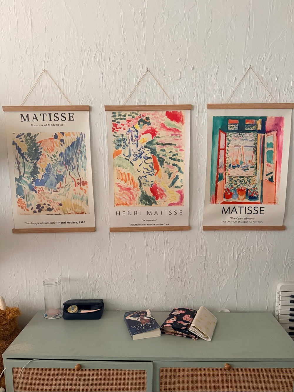Set of 3 Matisse Art Prints + Magnetic Wood Hangers 16x24. Home Decor